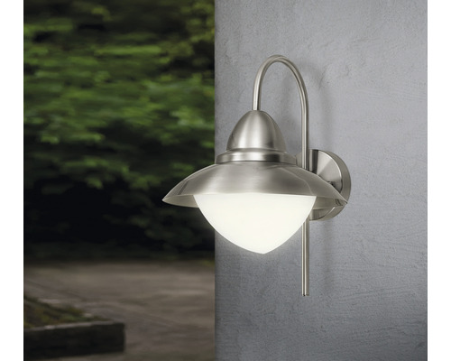 Buitenwandlamp, 1-lichts, H 37,5 cm, roestvrij staal/opaal-mat