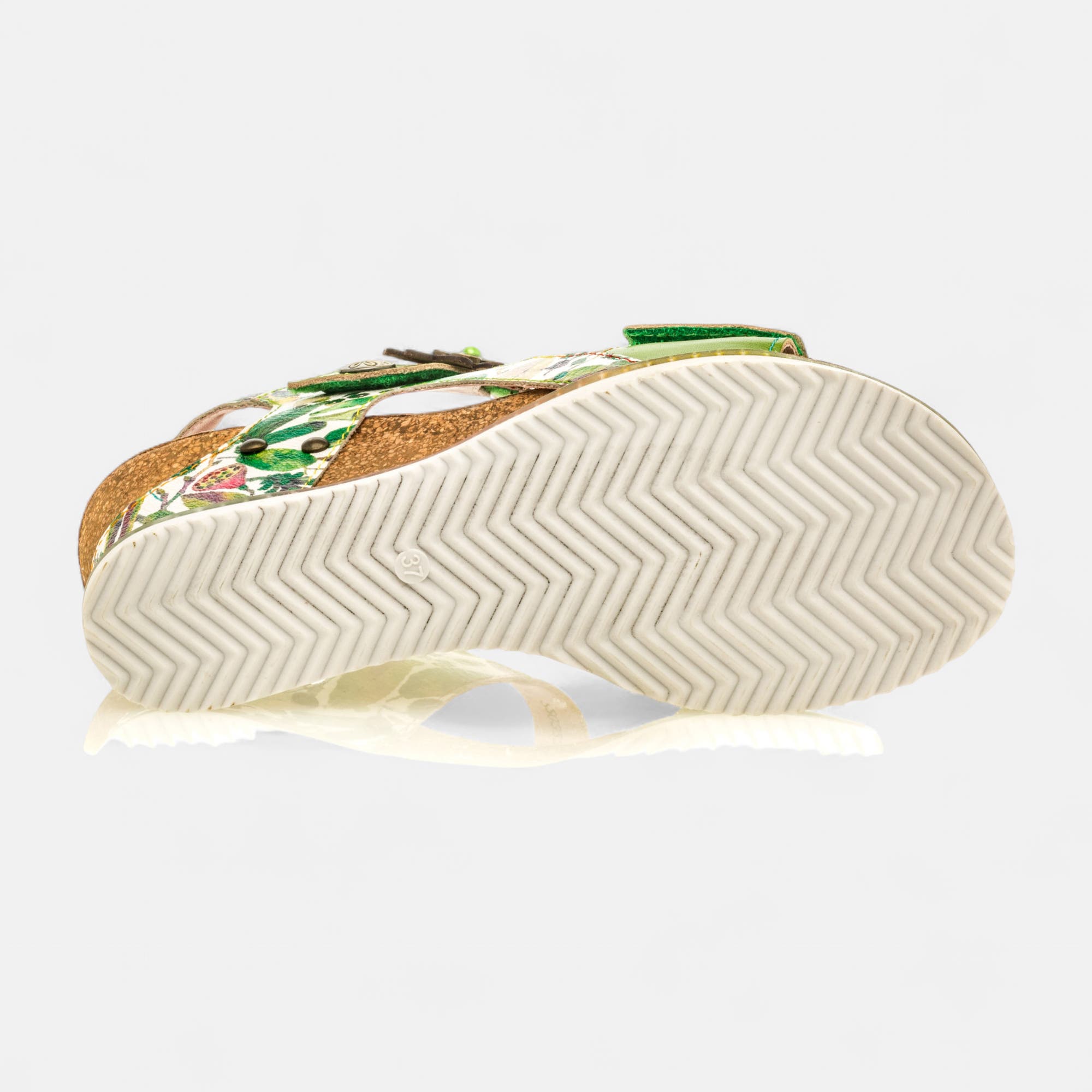 Sandales à talon compensé Femme en cuir vert