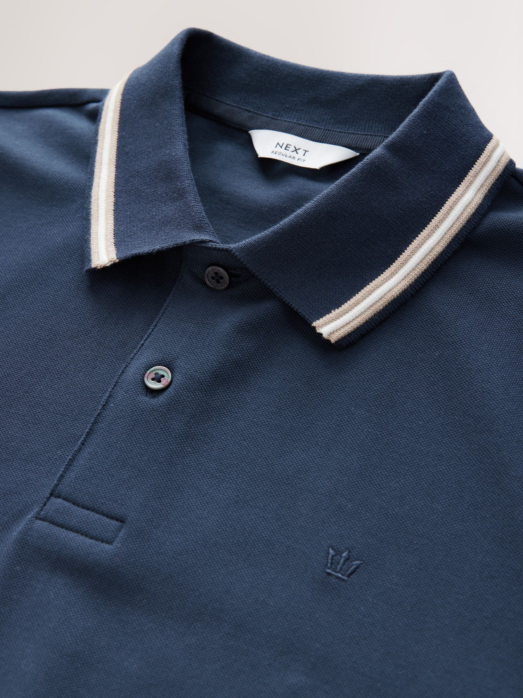 Marineblauwe Ottoman - Regular fit poloshirt met korte mouwen en contrasterende randen