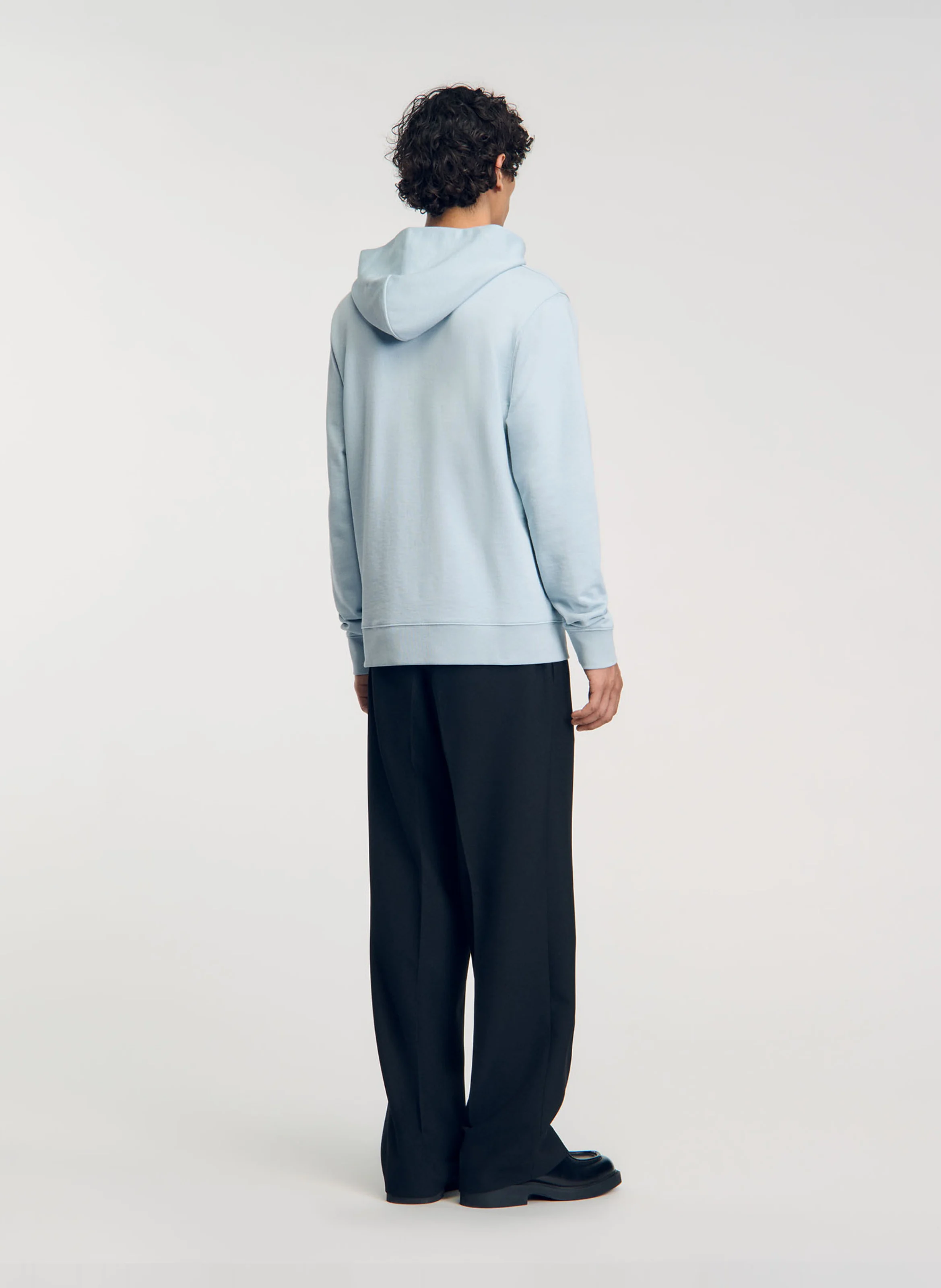 Sweat ample brodé à capuche en coton | Bleu