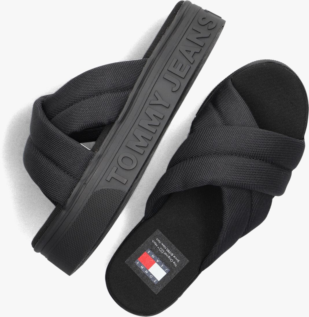 TOMMY JEANS zwarte tommy jeans slippers tommy jeans lettering flatform