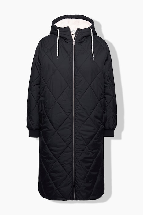 Steppmantel, Loose Shape, Kapuze, 2-Wege-Zipper, Langarm, Teddyfutter