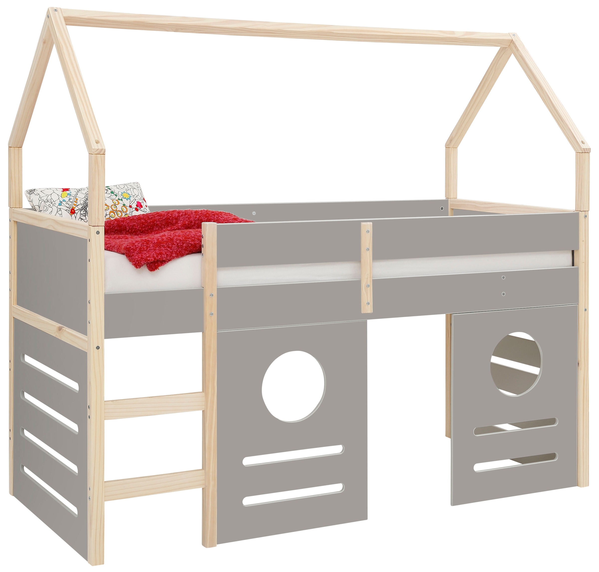 Lüttenhütt Hochbett »Janne« Kiefernholz, Einzelbett, inklusive Holzleiter, Liegefläche 90x200 cm