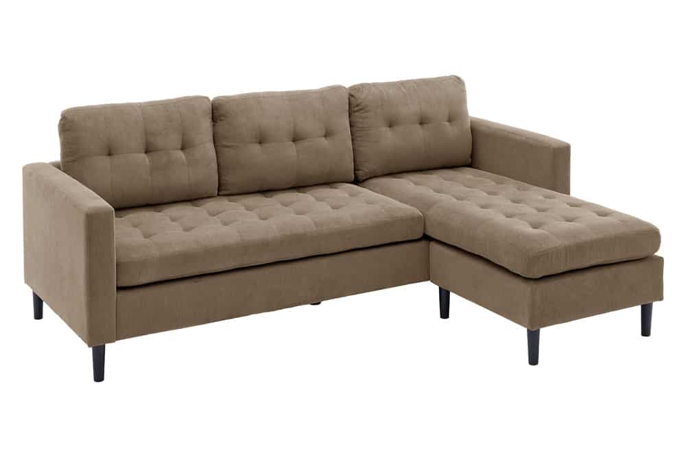 Retro Ecksofa STOCKHOLM 220cm taupe Cord Federkern 3-Sitzer