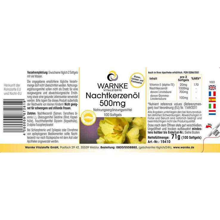 Nachtkerzenöl 500 mg Kapseln, 100 St