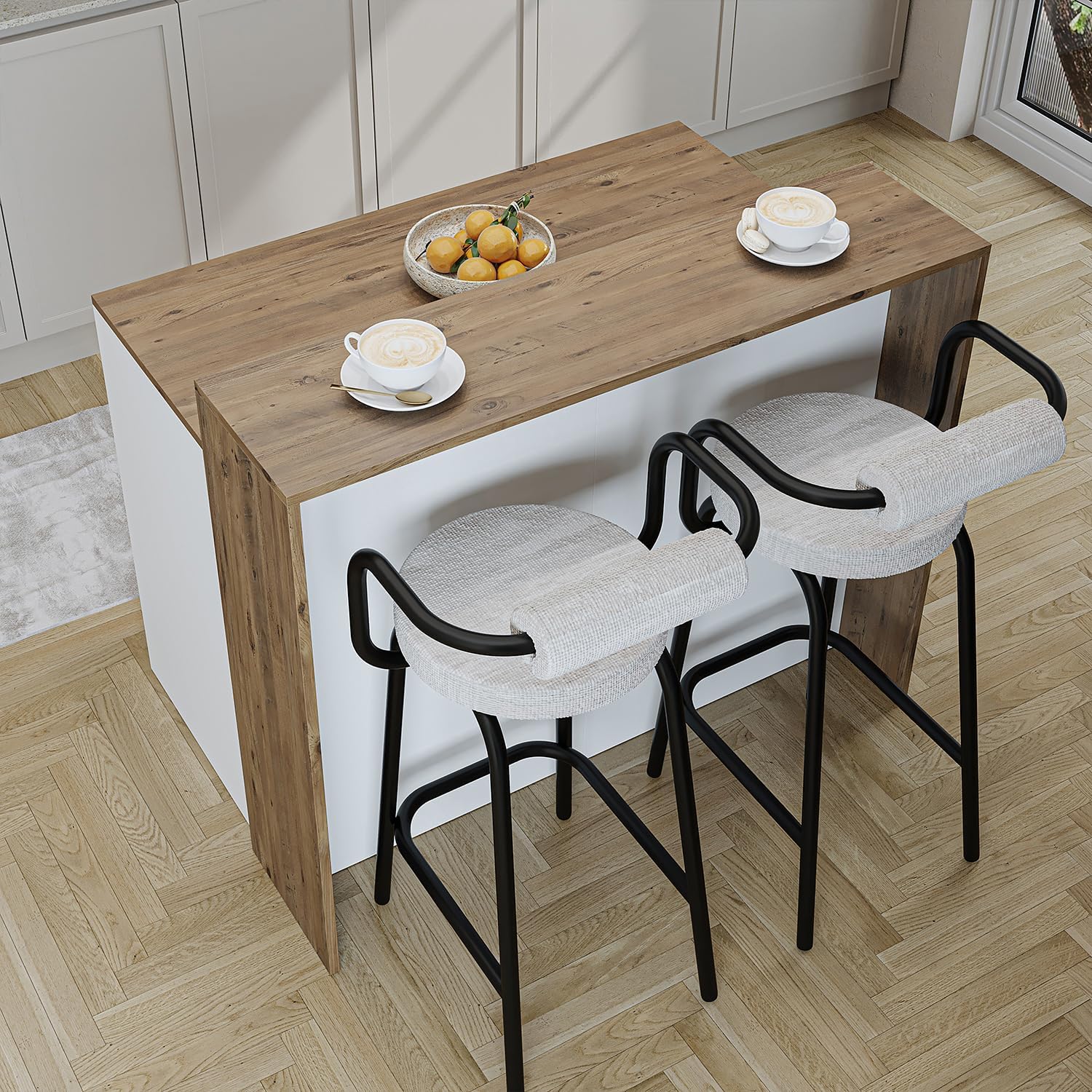 Kücheninsel Cortado – Küchentisch & Bartisch, BHT: 120 x 100 x 80 cm – Platzsparend & Modern für Küche & Esszimmer (Weiß-Eiche)