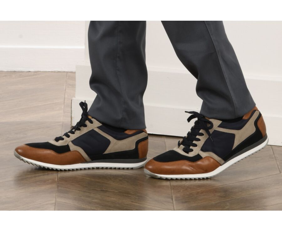 Sneakers homme Châtaigne Patiné et Velours Marine - CORUNNA