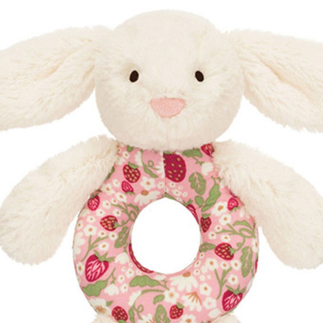 Jellycat rammelaar blossom cream konijn - berry - 18 cm