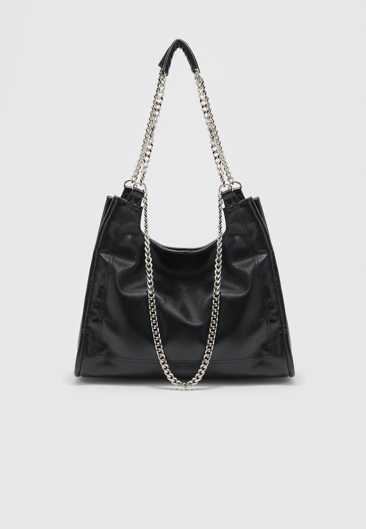 Bolsa tote com corrente e efeito de couro