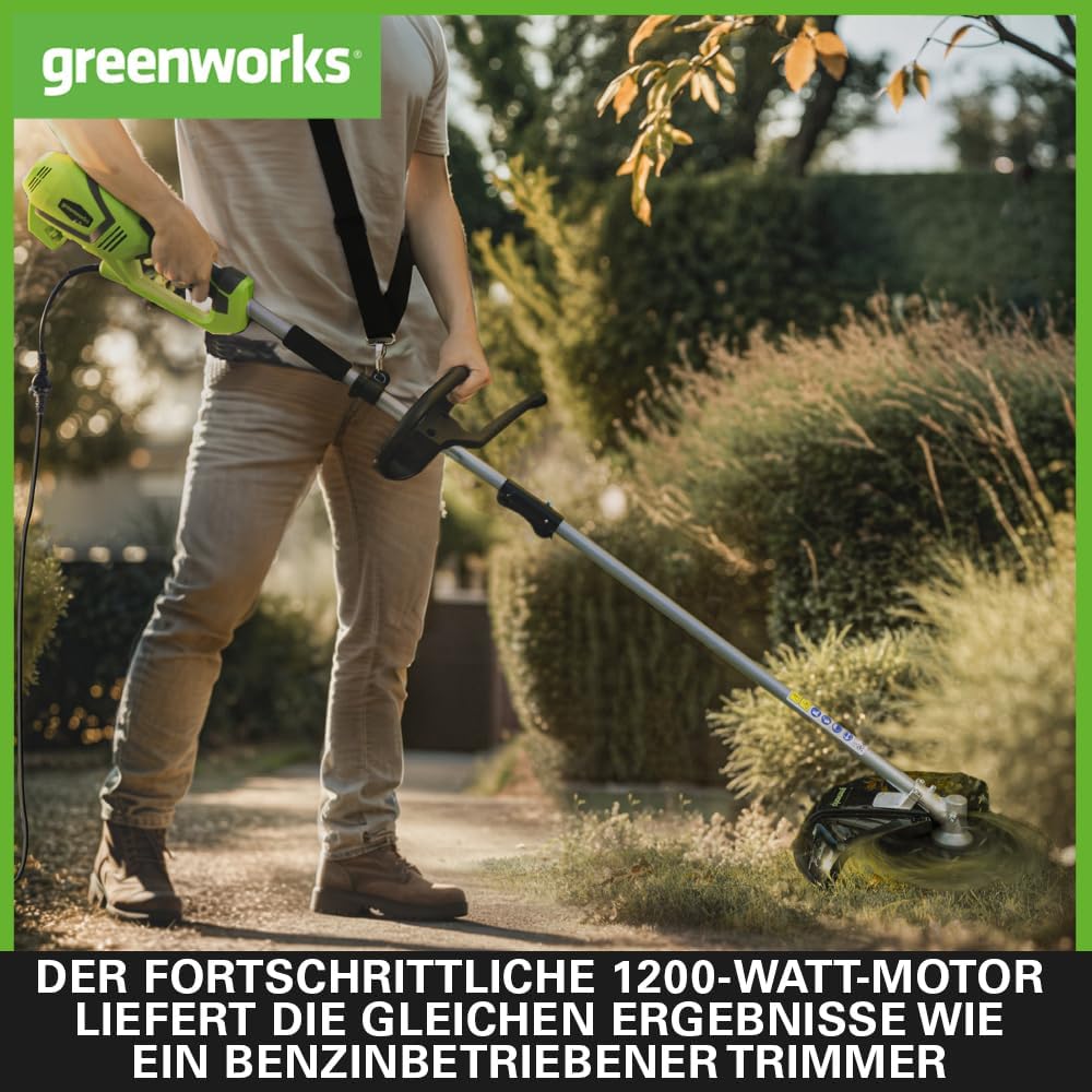 Greenworks Elektro-Rasentrimmer 230V 1200W 40cm Schnittbreite 2mm Faden/Messer, Verstellbarer Zusatzgriff, Ergonomisches Leichtgewicht GST1246