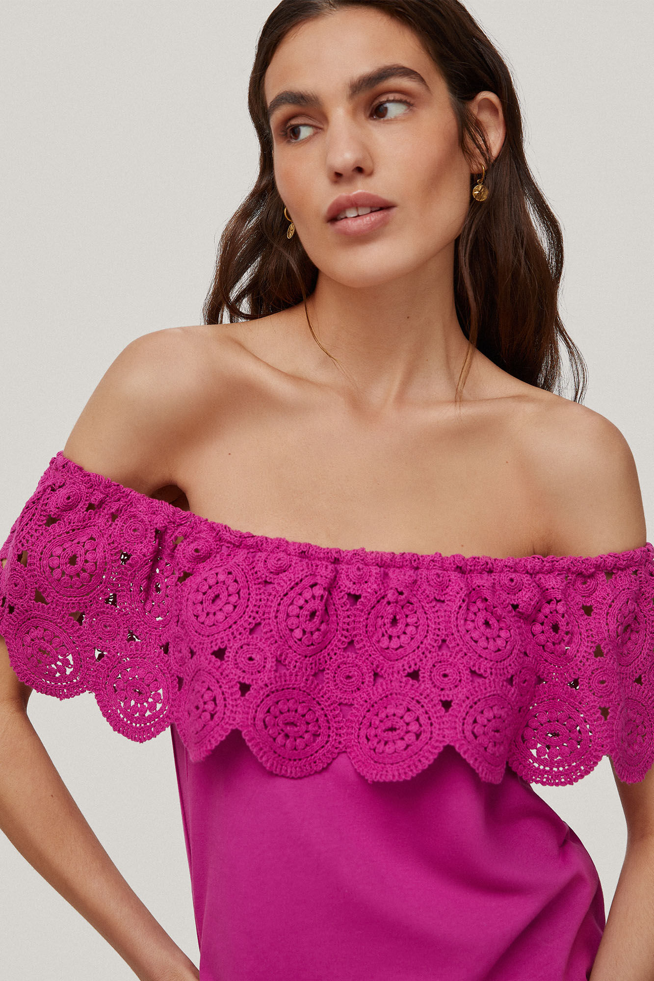 Blusa de crochê com babados - Roxa