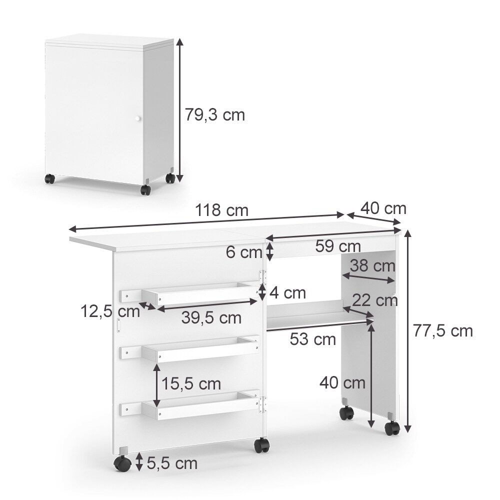Vicco Nähtisch Carmen Weiß 118 x 79 cm 3 Regale
