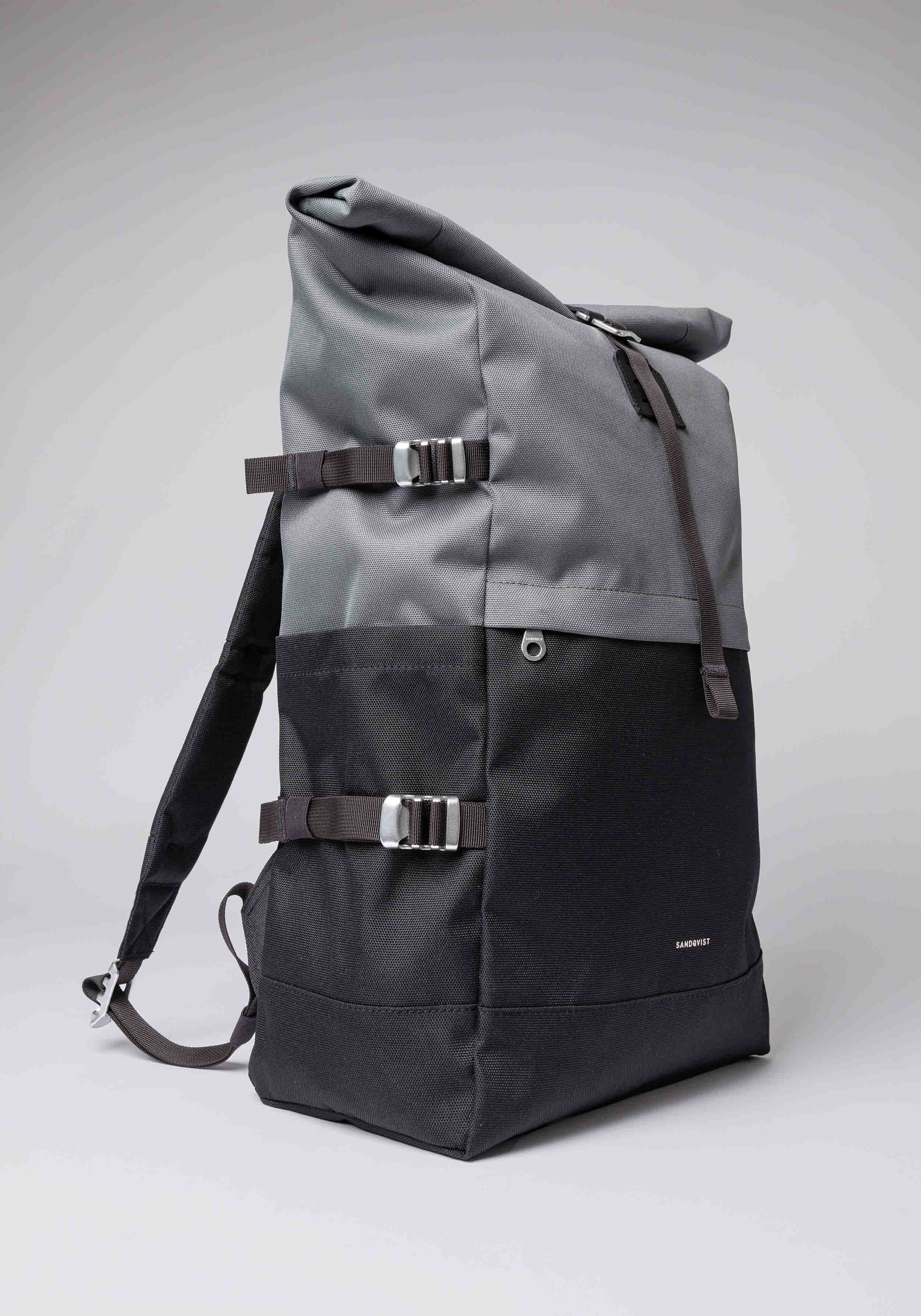 Sandqvist Rucksack Icon Rolltop Backpack L Multi Dark with Black Leather