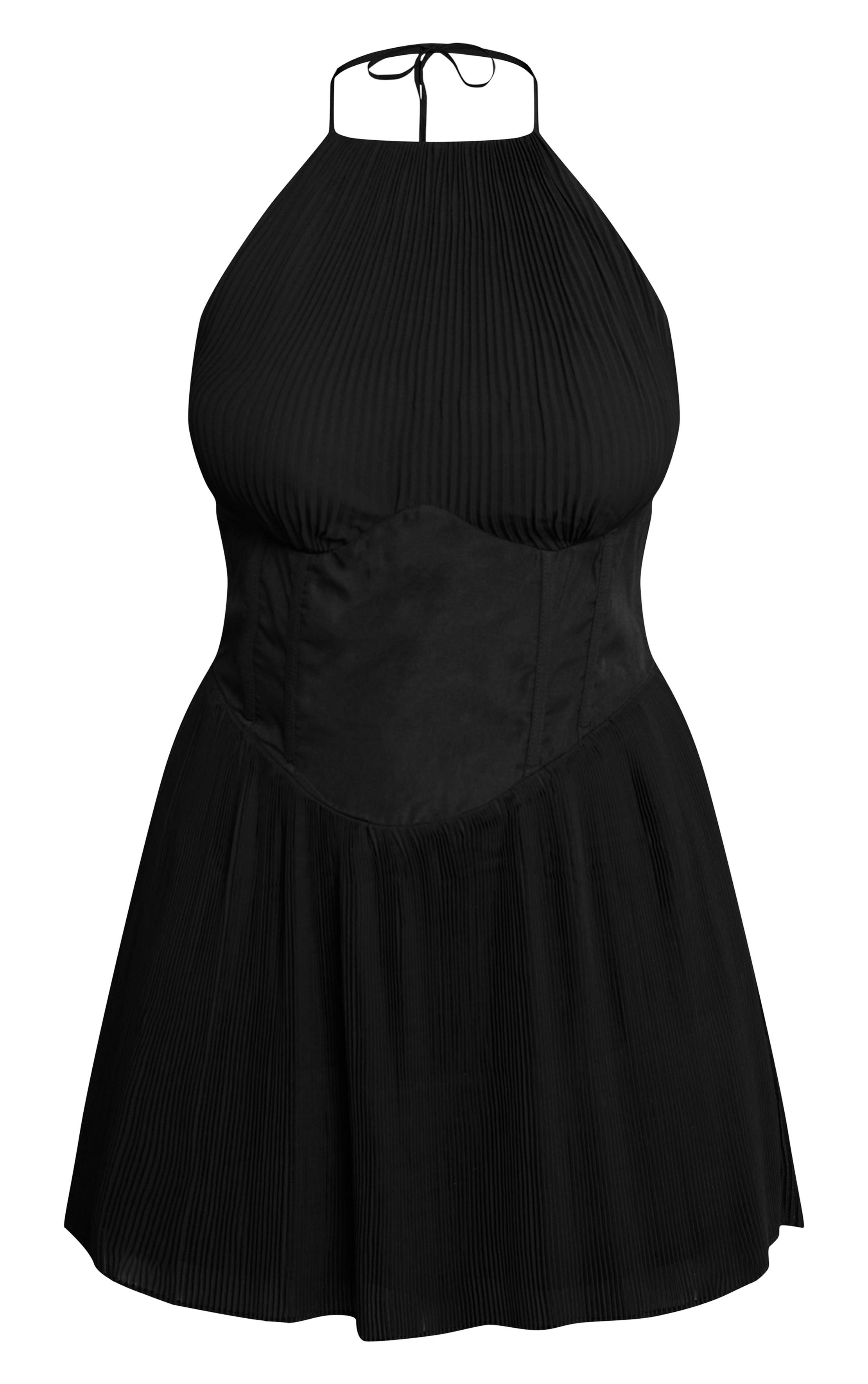 Noir Robe Mini Corset Plissée Ajustée