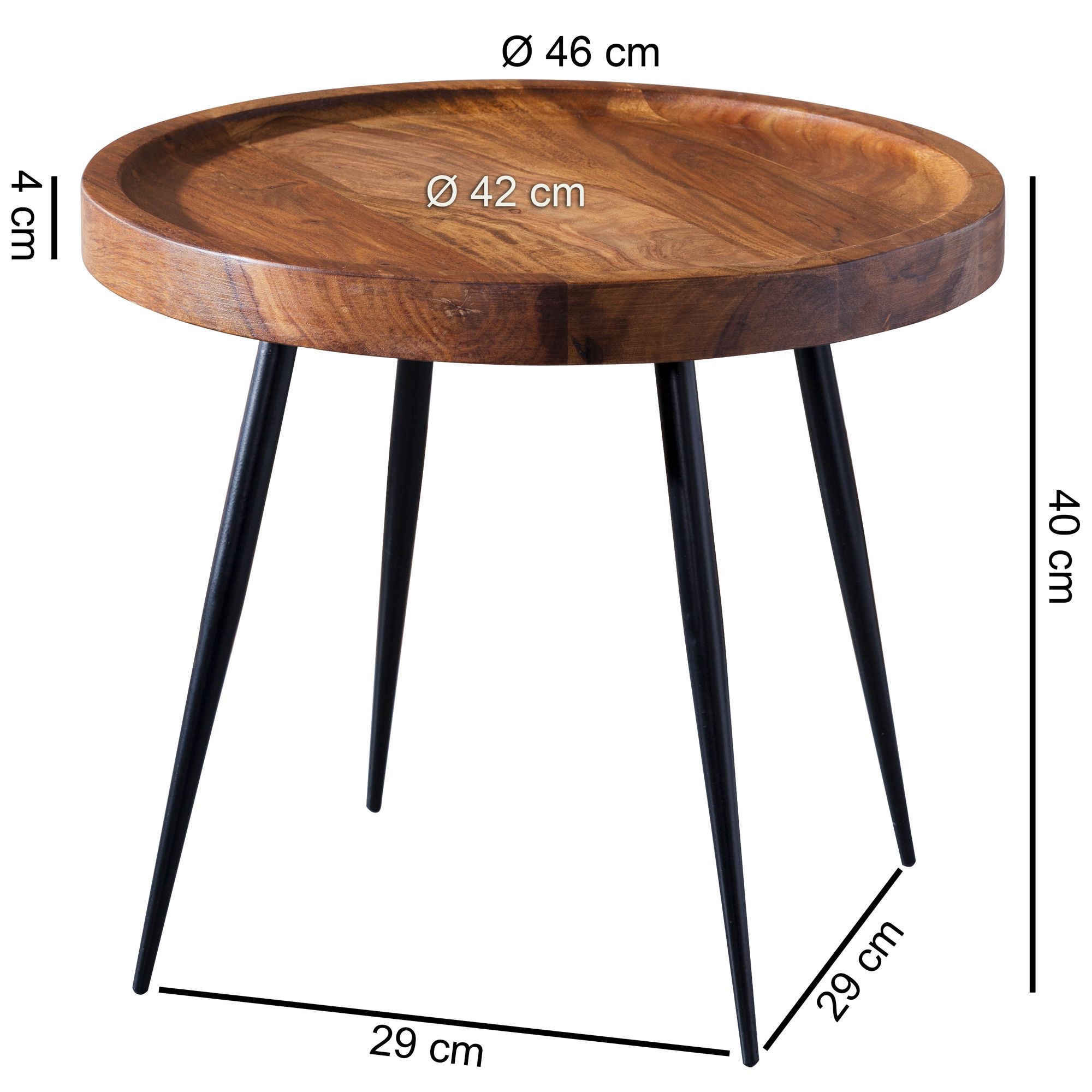 FineBuy Beistelltisch rund 46x40x46cm Sheesham massiv Holz Metall Couchtisch