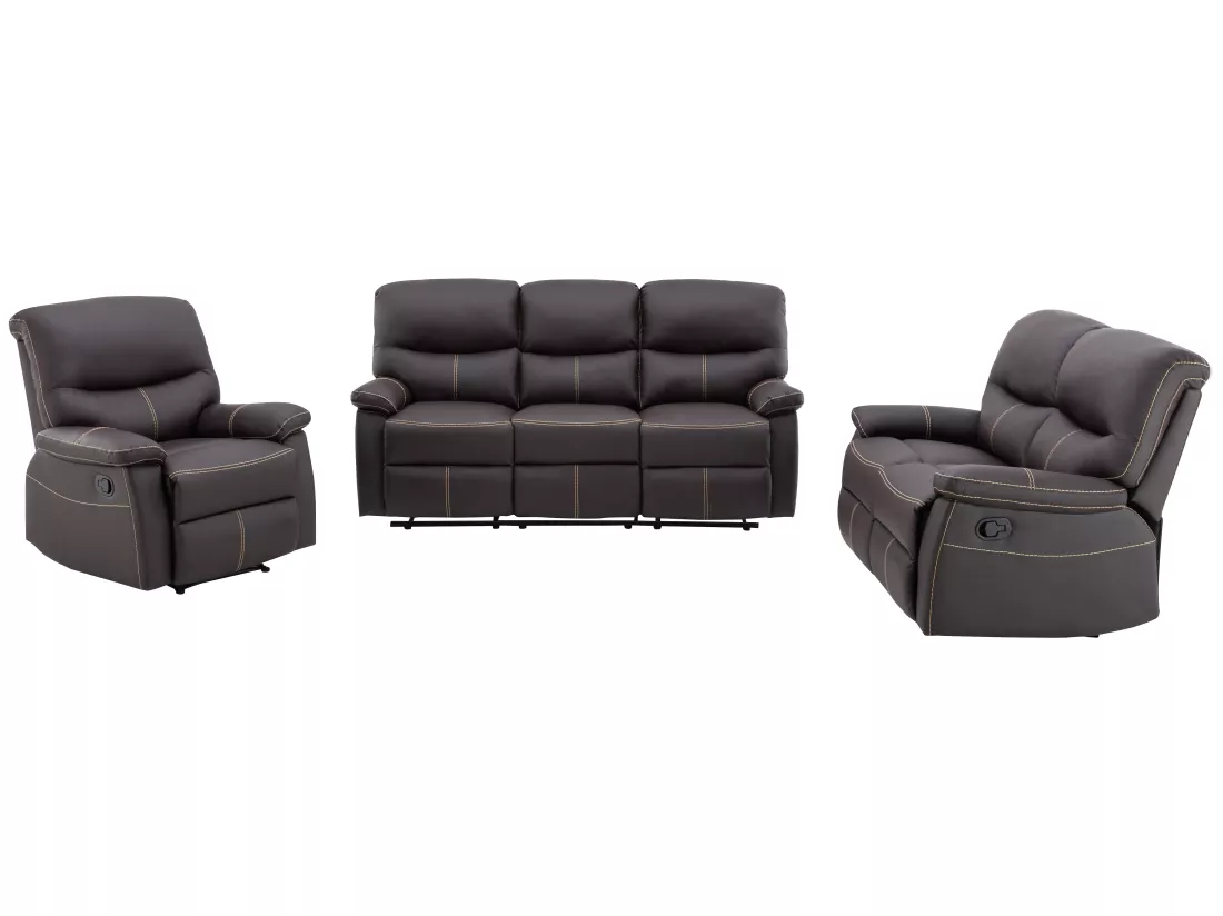 Canapés 3 places 2 places et un fauteuil relax en simili marron CANBY