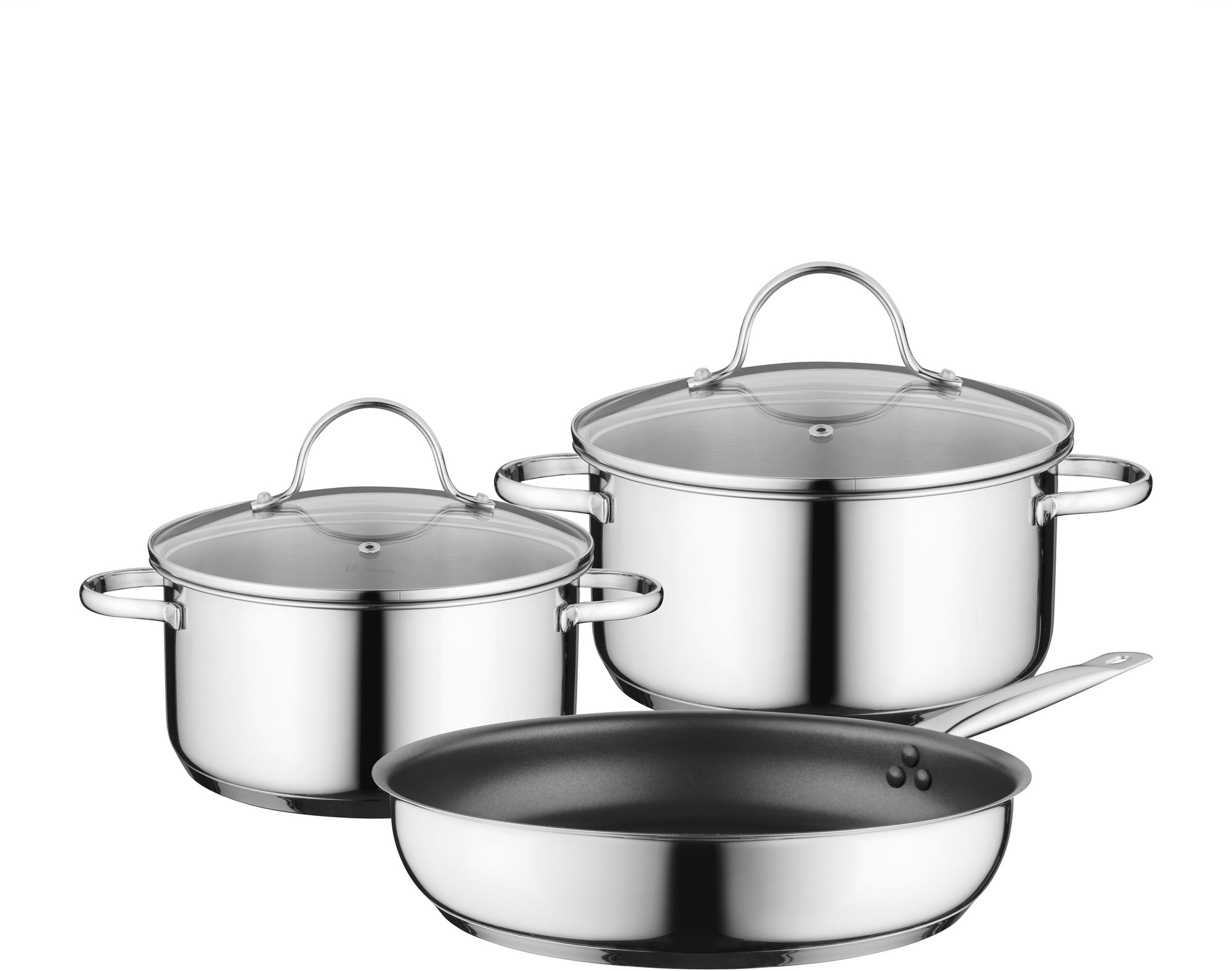 Conjunto de panelas para fogão de indução. Inclui 2 panelas e 1 frigideira. 17004033HEZ9SE030