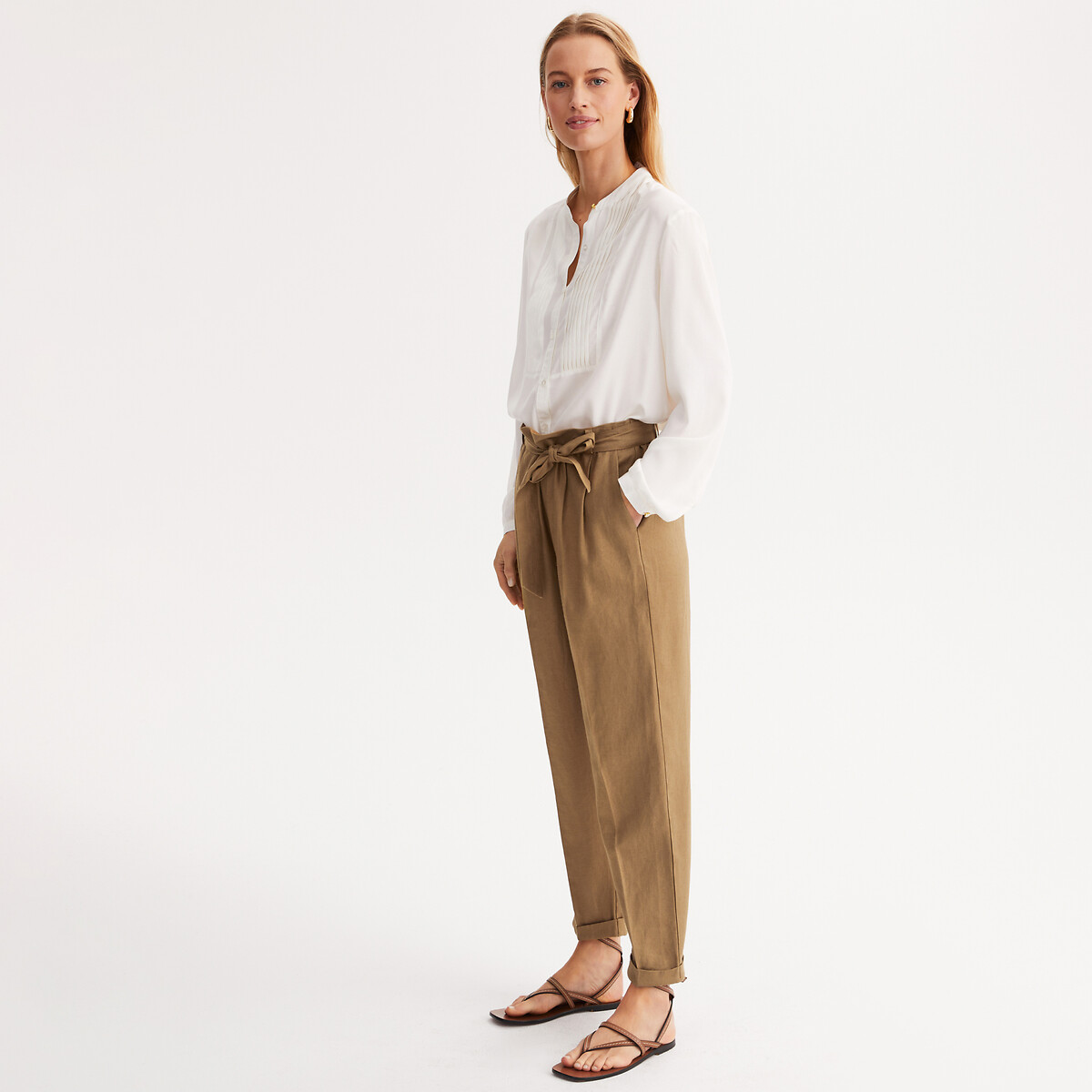 ANNE WEYBURN<br>Calças de jogging, cinto de amarrar, linho misto