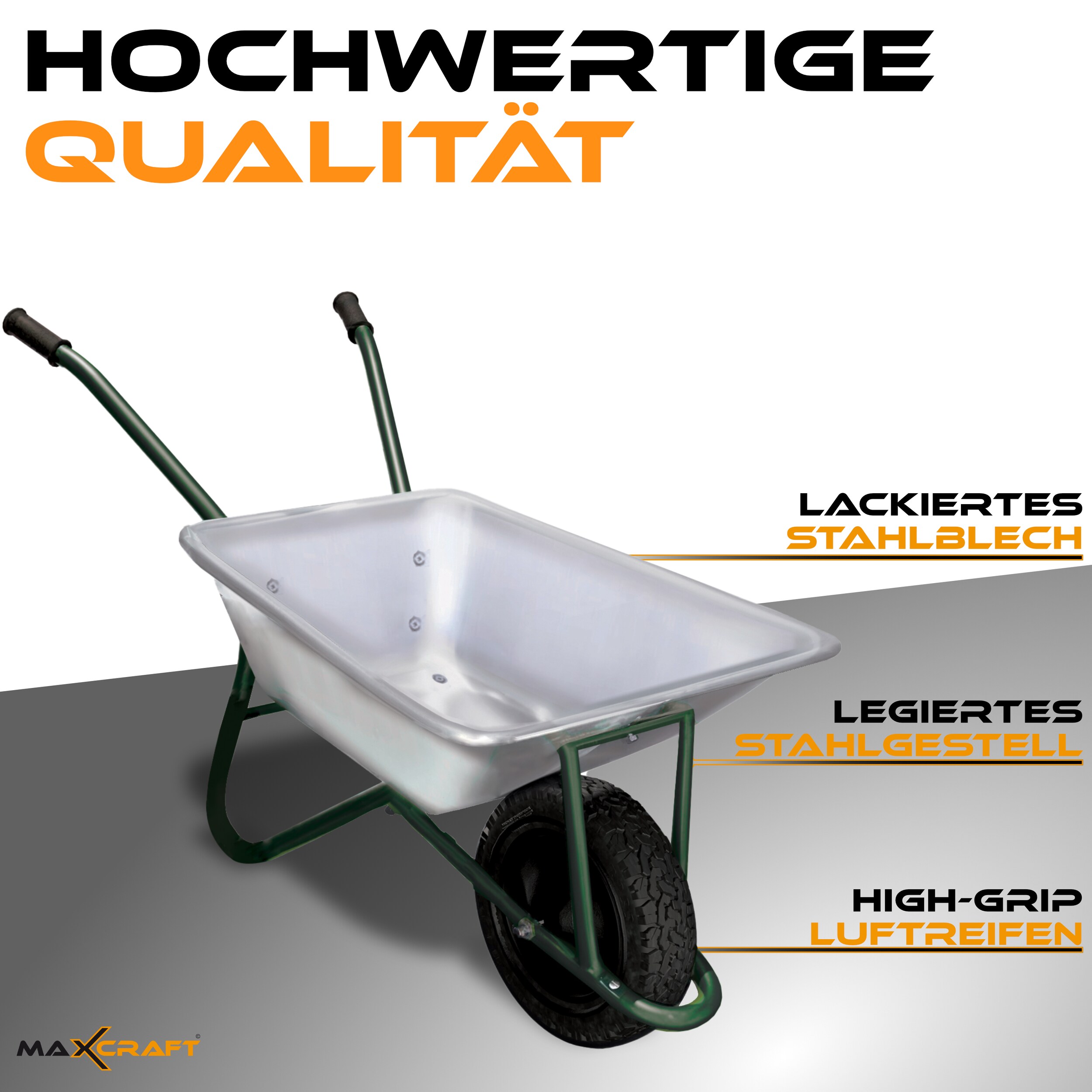 MAXCRAFT Schubkarre / Bauschubkarre Luftbereifung 250 kg 100 L - Grün