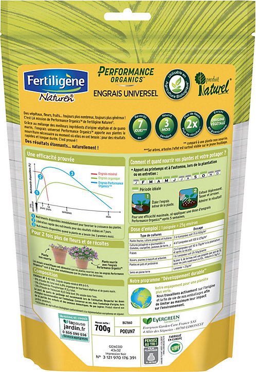 Engrais universel Fertiligène Performance Organics 700g