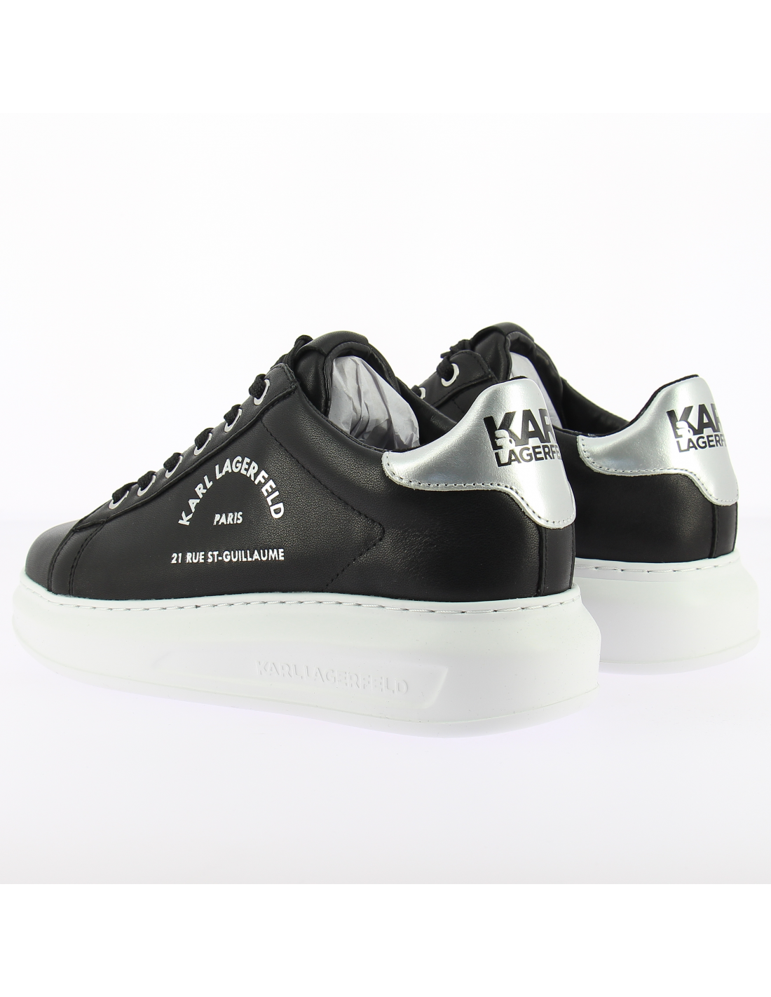 karl lagerfeld baskets compensées femme kapri maison karl lace cuir noir/blan