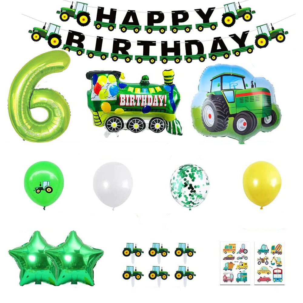 (66-tlg. Set) Zahlen Ballon Kinder Geburtstags Party Folienballon   Happy Birthday Girlande / Kuchenstecker - Zahl 6 / Fahrzeuge