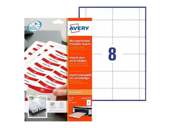 Avery - Hvit - 86 x 55 mm 200 etikett(er) (25 ark x 8) etiketter til navneplater