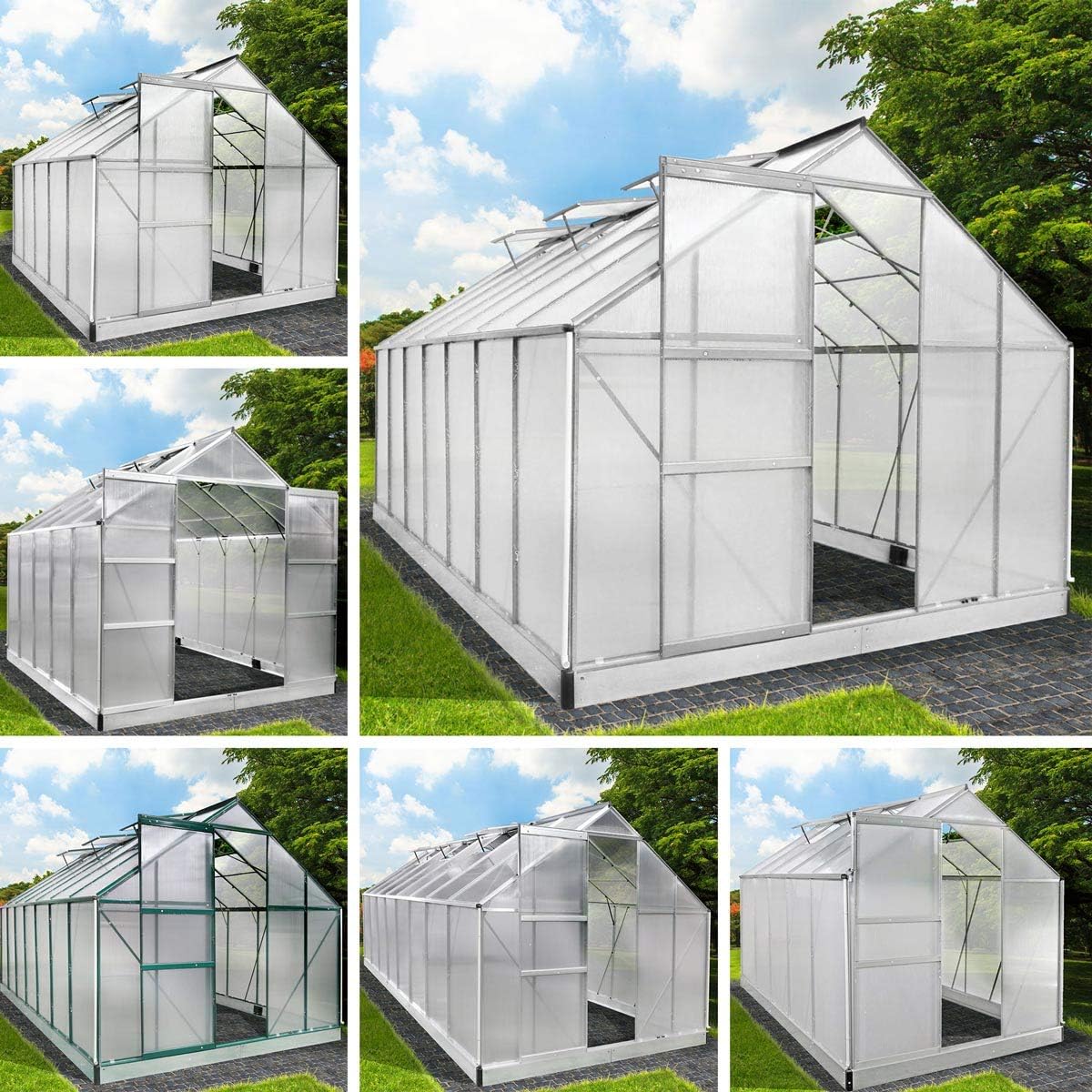 BRAST Gewächshaus Aluminium mit Fundament | 42 Modelle | 130x190x195cm - 490x250x235cm | TÜV geprüft | 6mm Hohlkammerplatten | rostfrei wetterfest temperaturbeständig | 310x190x195cm Grün