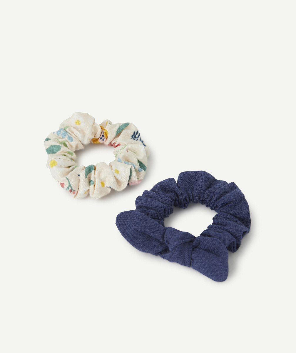 LES 2 CHOUCHOUS UNI BLEU MARINE ET FLEURI