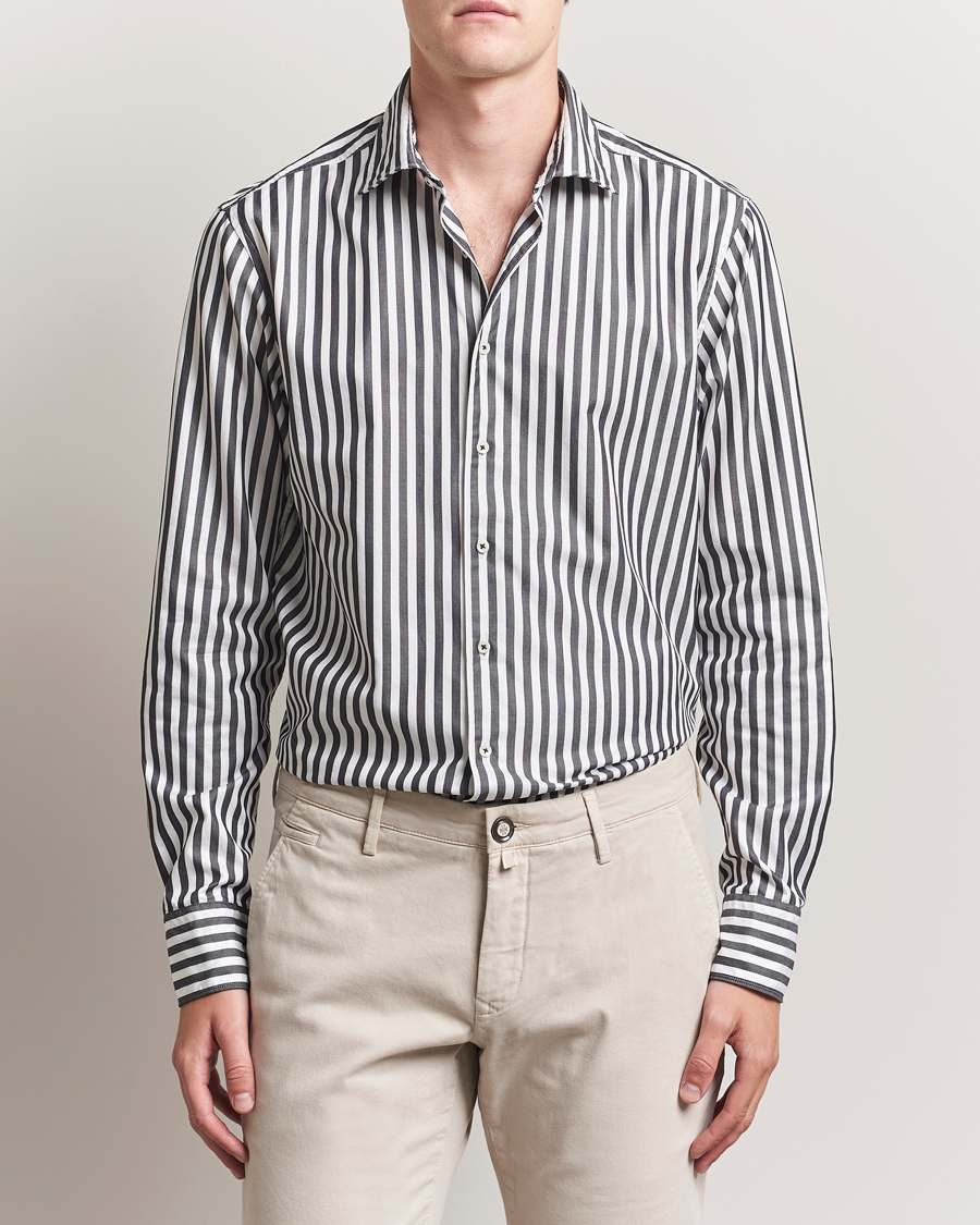 Stenströms Regular Fit Washed Large Stripe Shirt White/Black