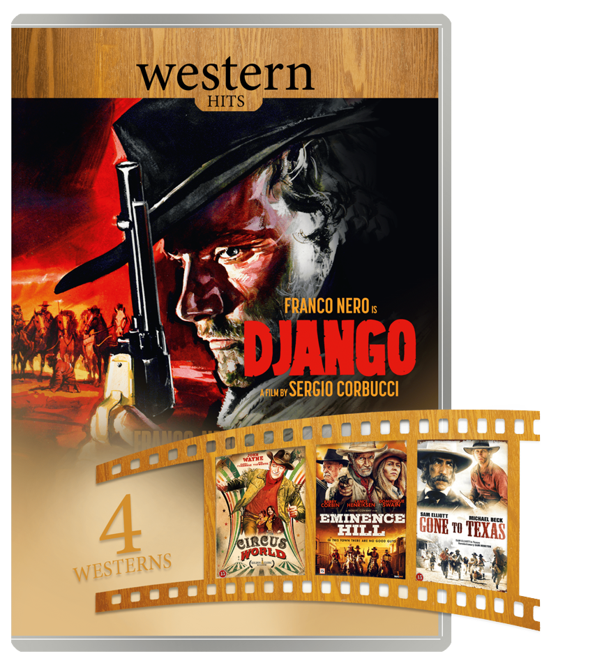 WESTERN MOVIE HITS 4 DVD Box set: DJANGO, CIRCUS WORLD (JOHN WAYNE), EMINENCE HILL, GONE TO TEXAS