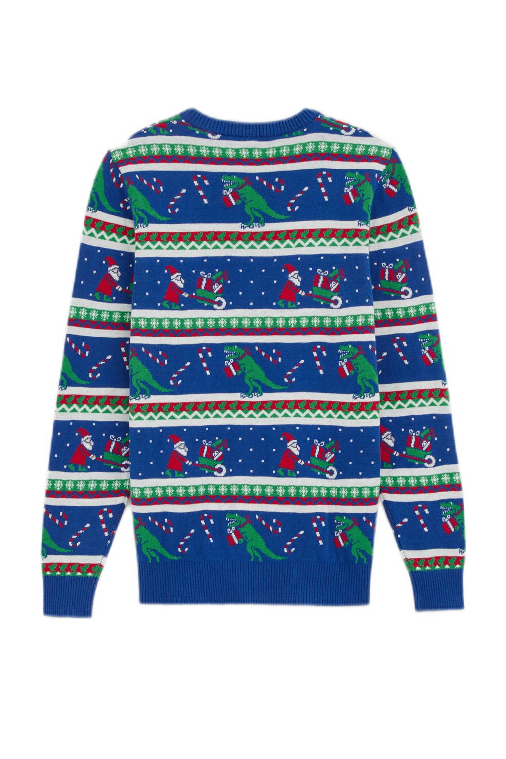 WE Fashion gebreide kersttrui blauw/groen