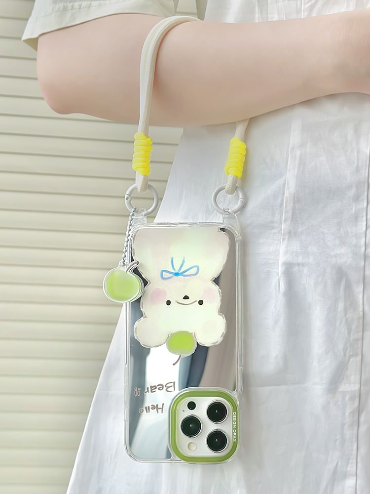 likamika - Bear Mirrored Strap-telefoonhoesje - iPhone 15 Pro Max / 15 Pro / 15 Plus / 15 / 14 Pro Max / 14 Pro / 14 Plus / 14 / 13 Pro Max / 13 Pro / 13 / 13 mini / 12 Pro Max / 12 Pro / 12