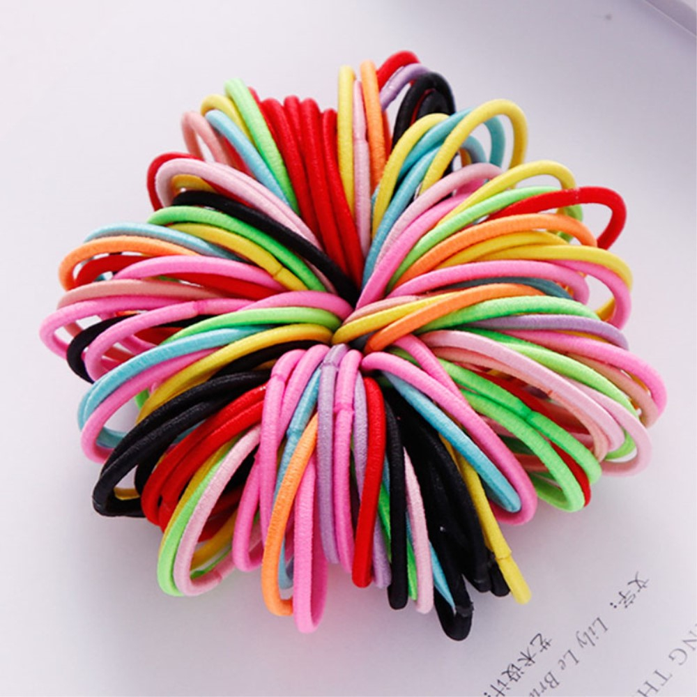 (100er Set) Ø20mm Elastische Haargummis Mini Stoff Gummibänder für Zöpfe / Frisuren - Bunt