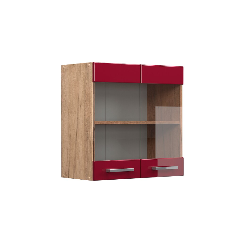 Vicco Hängeglasschrank Küchenschrank Küchenzeile R-Line 60 cm Eiche Bordeaux Tür Fächer