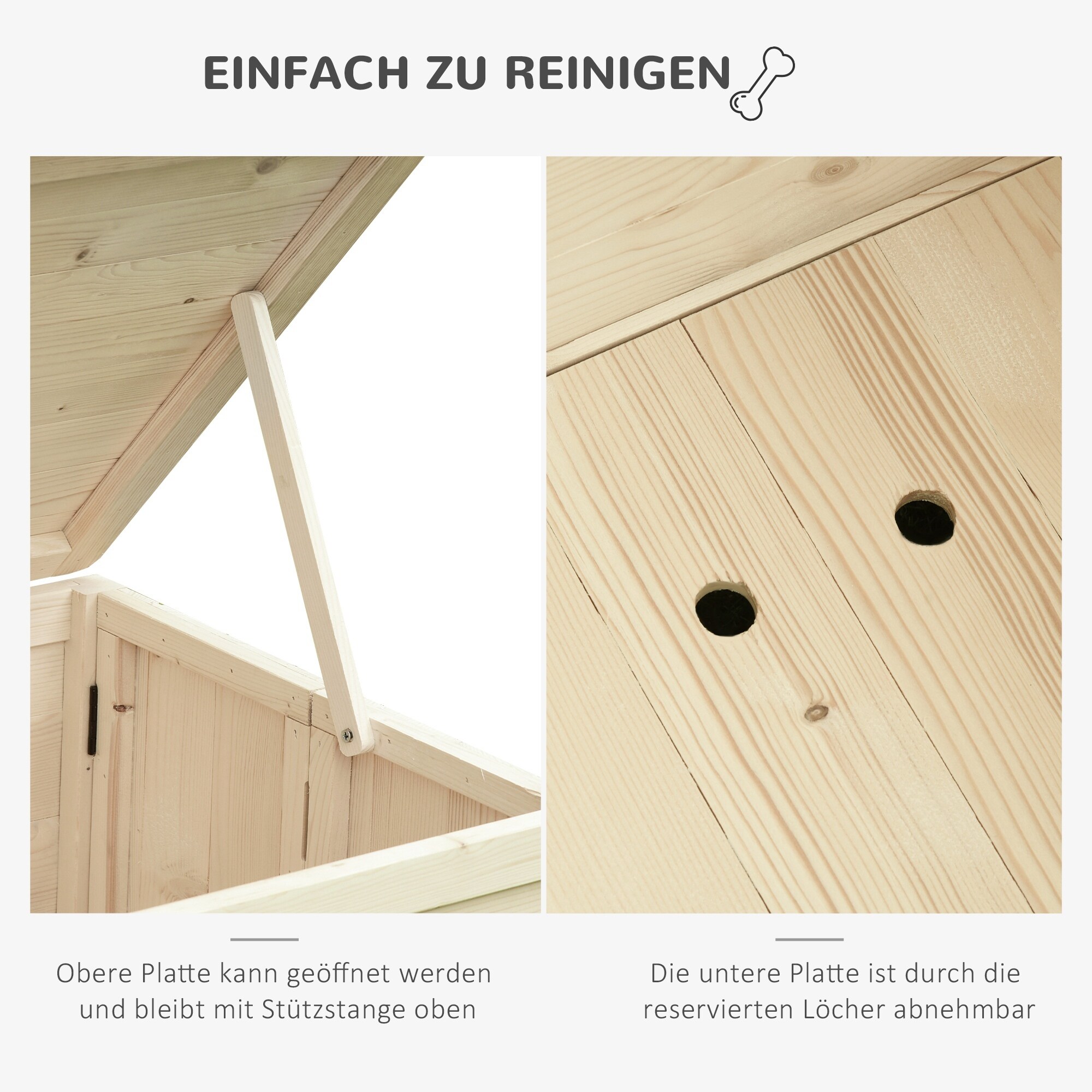 PawHut Tierhaus Faltbares Design, Natürliches Holz Natur 78 x 51 x 62 cm (LxBxH)