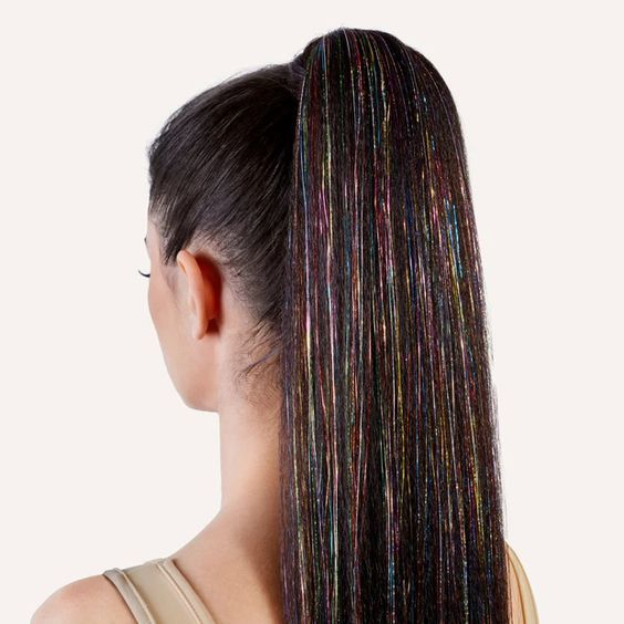 (120cm) Lametta Haar Strähnen Glitzer Haarverlängerung Hair Tinsel - Gold