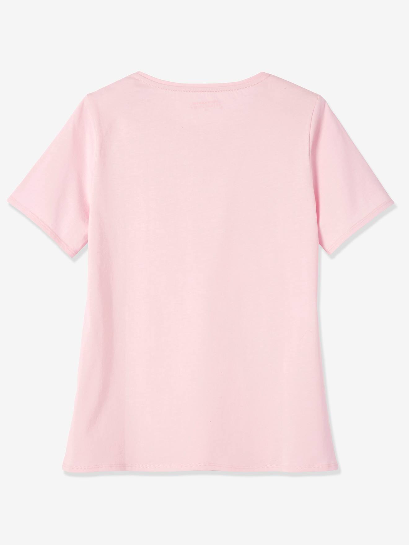 Camiseta Family Team da coleção cápsula Vertbaudet e Studio Jonésie, feita de algodão orgânico. Rosa claro liso com estampas.