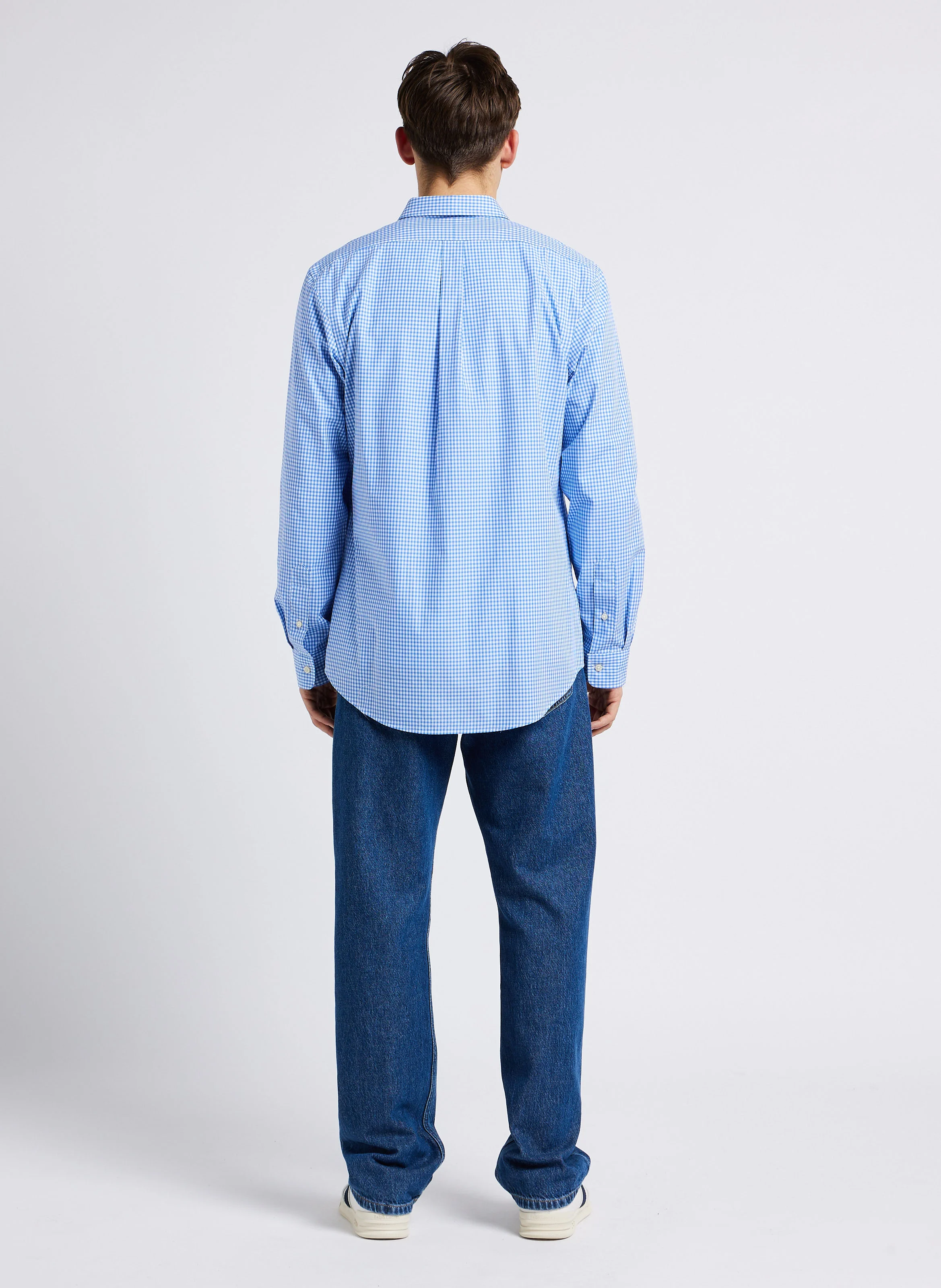 Chemise col américain en coton mélangé | Bleu
