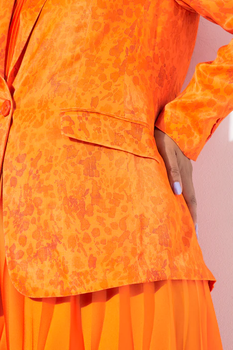 Satin-Blazer, gemustert, Reverskragen, Langarm, hellorange