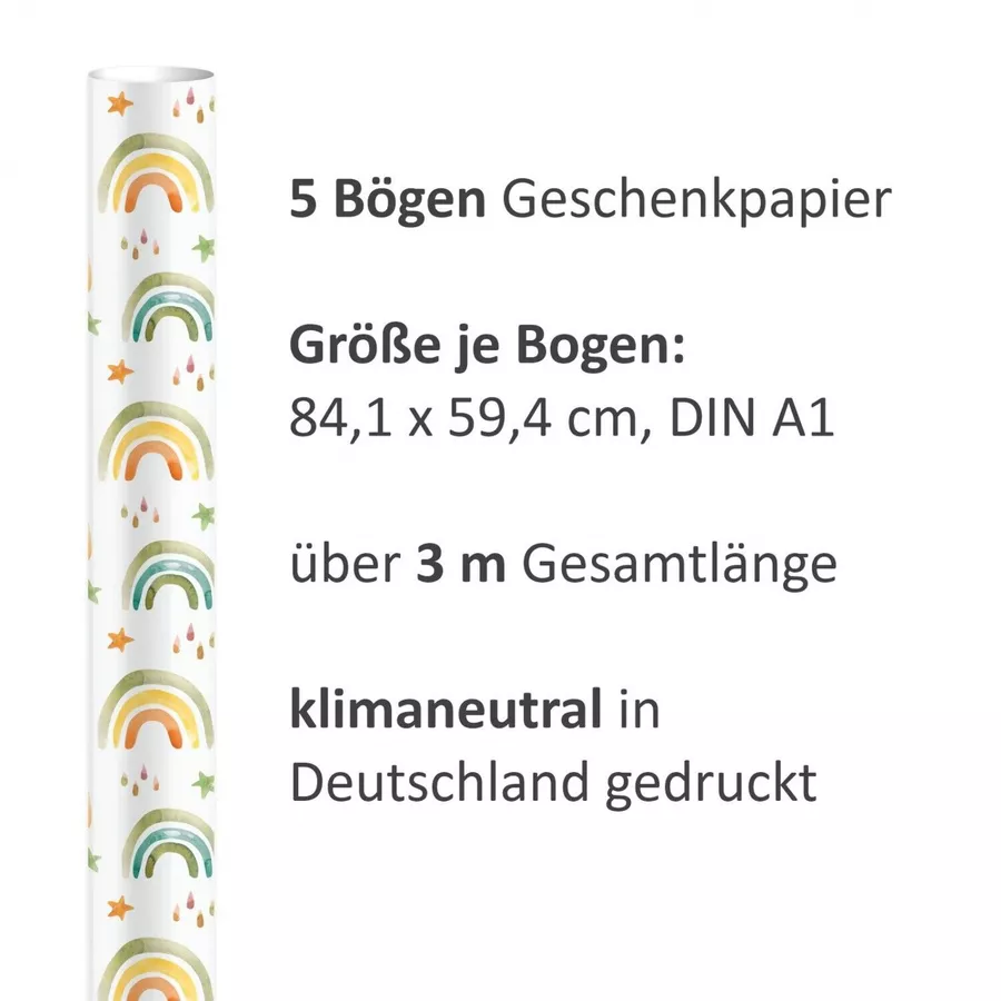 Nikima Geschenkpapier 5 Bögen Regenbogen – 1,60€qm Größe: - 84,1 x 59,4 cm bunt