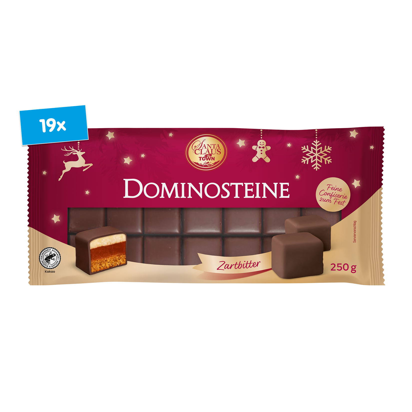 Santa Claus in Town Dominosteine Zartbitter 250 g, 19er Pack