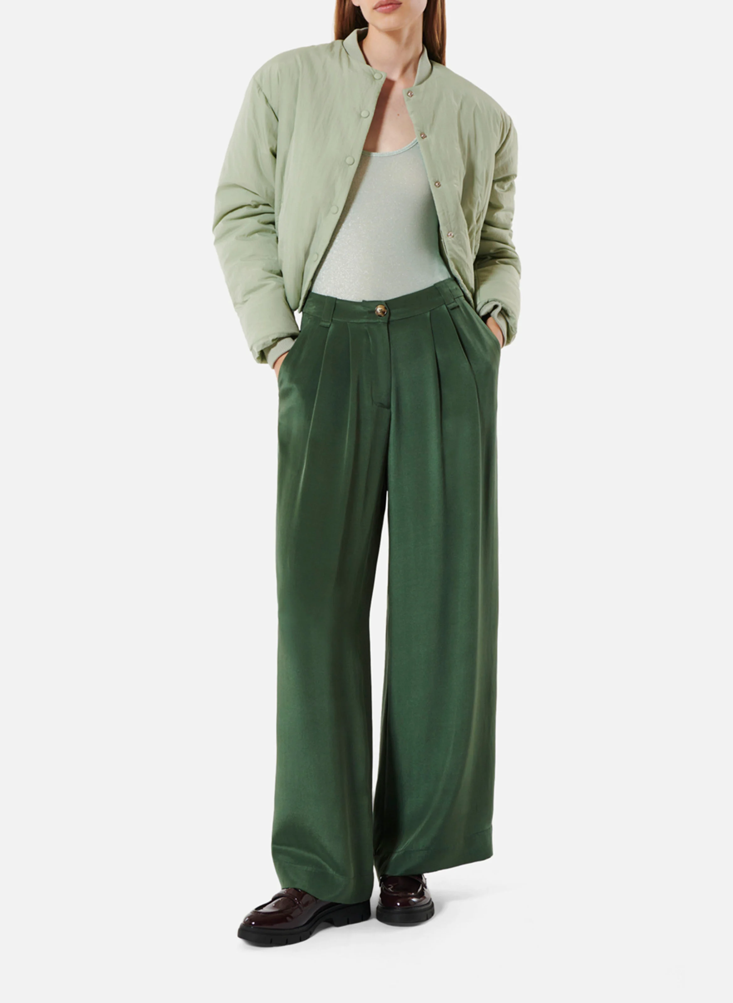 JONES - Pantalon large en soie mélangée | Vert