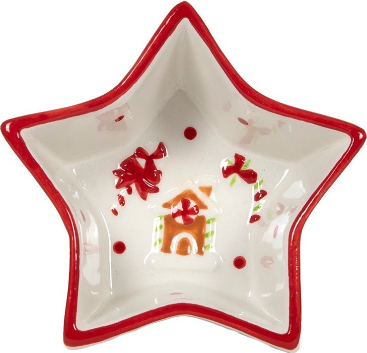 Schaal ster met Gingerhuis wit 12 x 11,5 x 5,3 cm