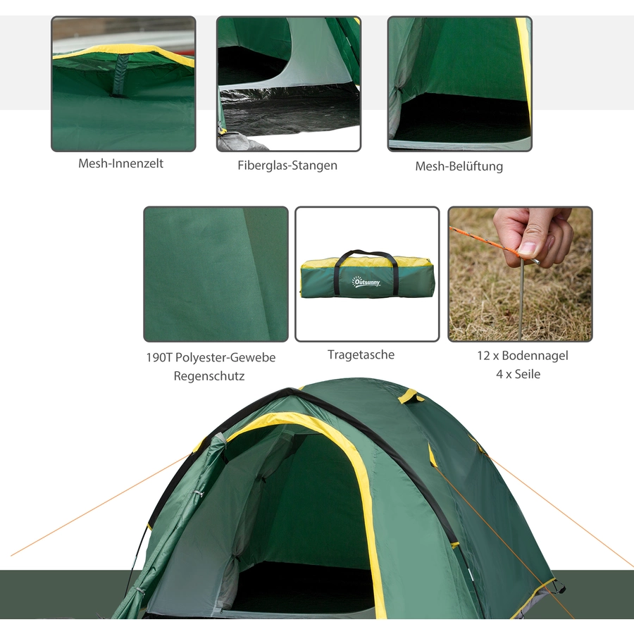 Outsunny Campingzelt für 3-4 Personen grün, gelb