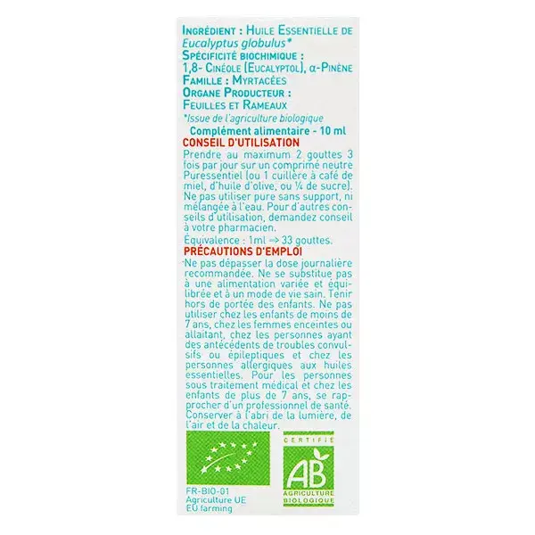 Óleo Essencial de Eucalipto Globulus Orgânico Puressentiel 10ml