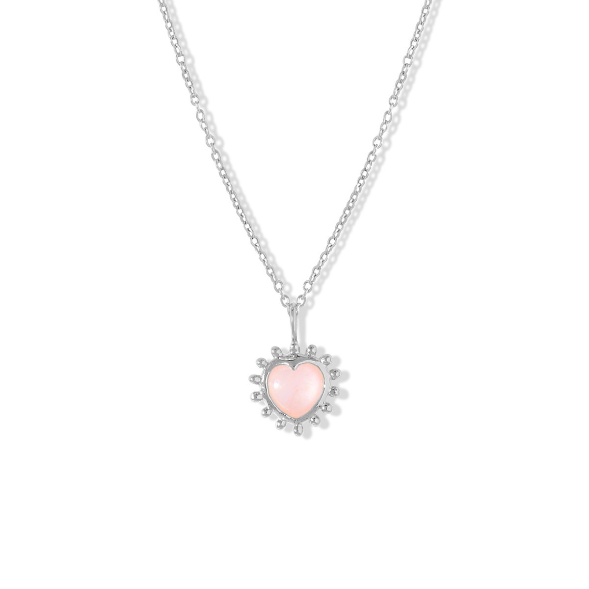 Collier Coeur perlé et pierre Argent,  Aura