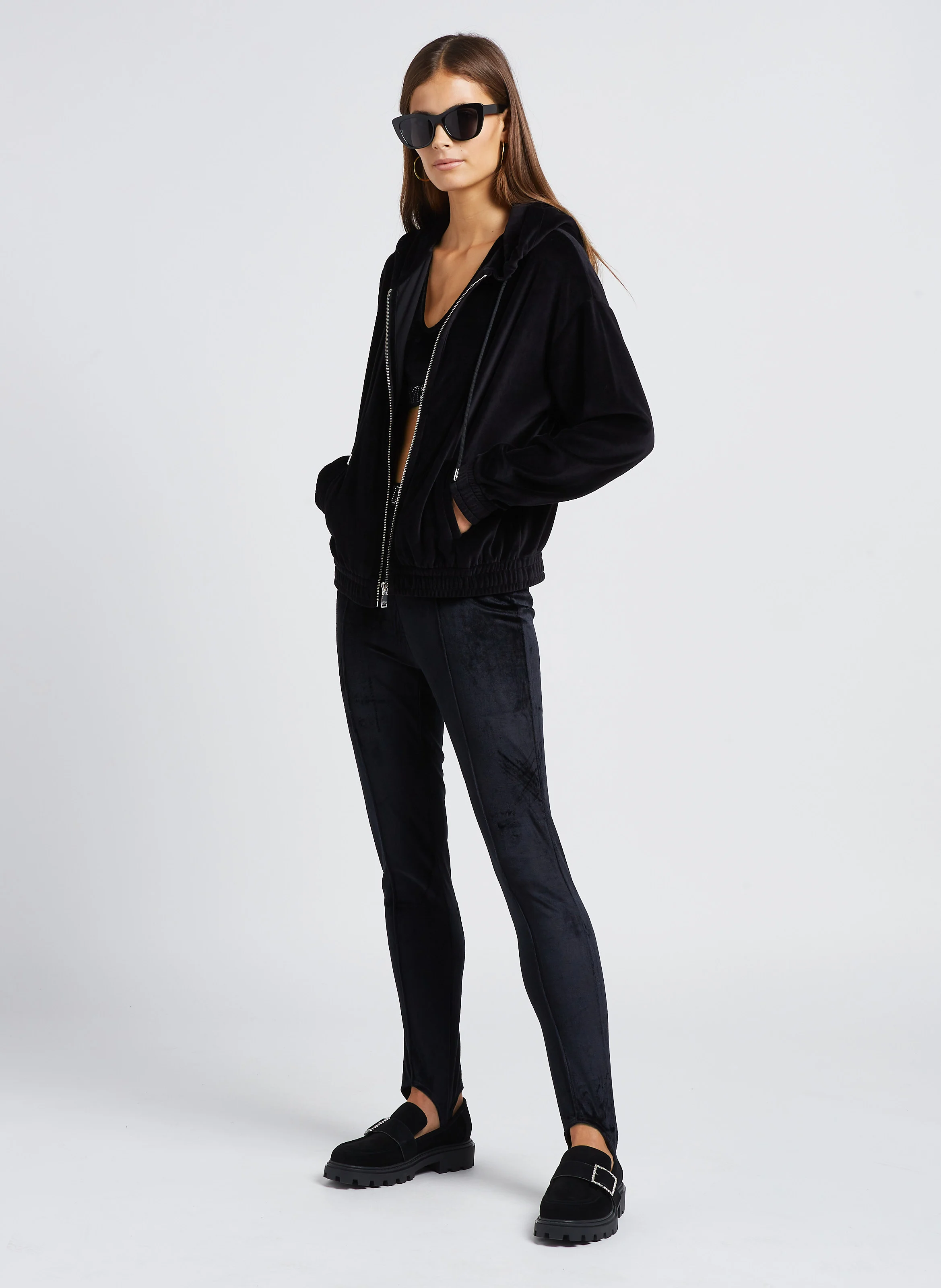 Sweat à capuche zippé en coton mélangé| Noir