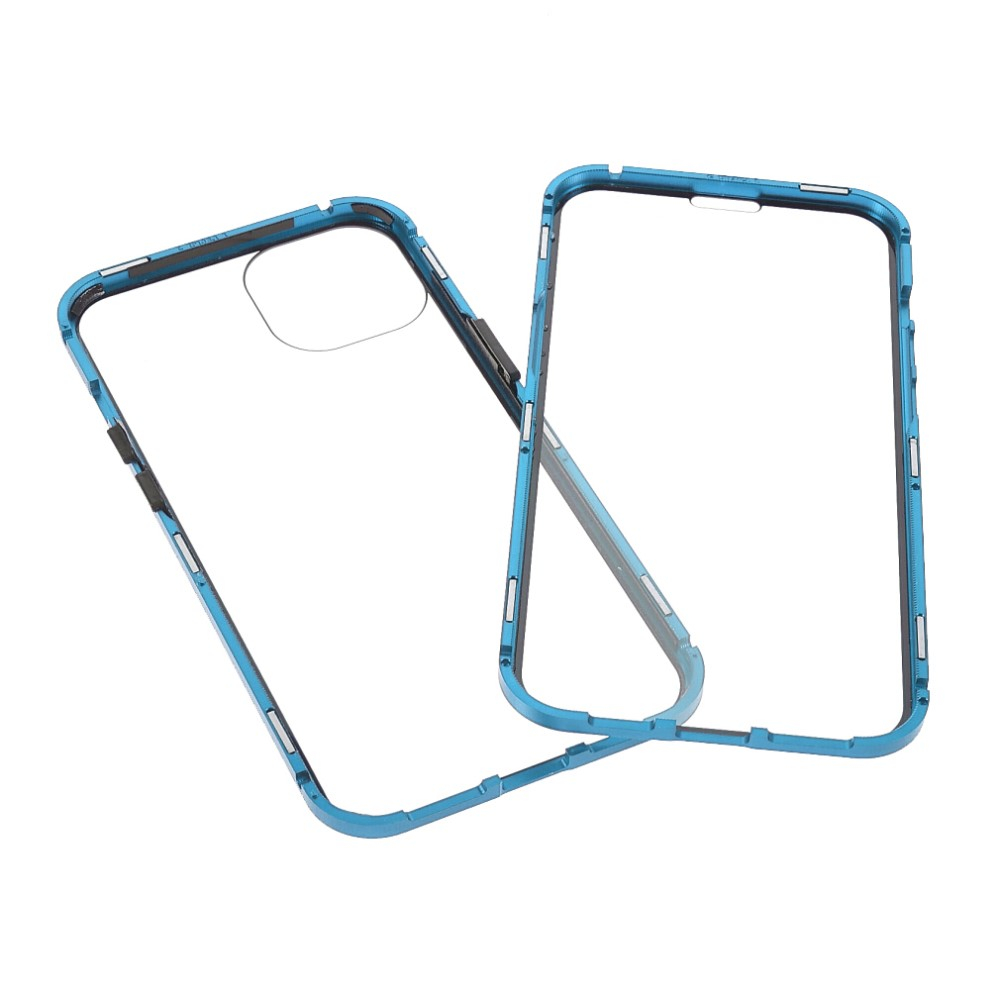 iPhone 13 Magnetische Alu Schutzhülle mit Panzer Glas Backcover   Displayschutz (Magnet-Technologie) - Blau