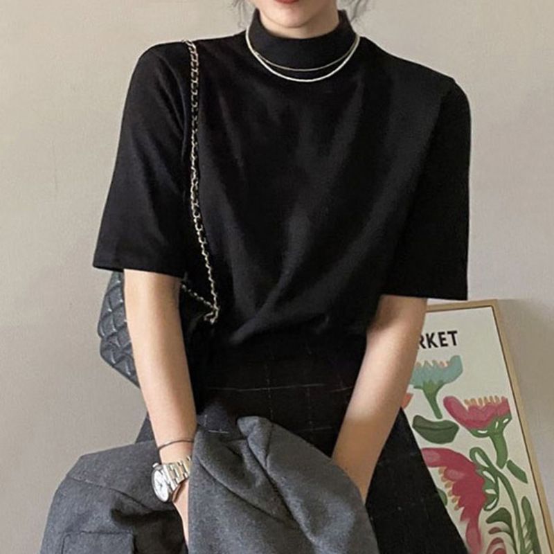JVL - T-shirt met korte mouwen en mock-neck, effen